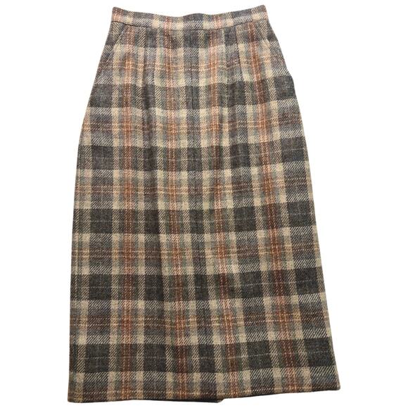 Vintage 80s Cashmere Camel Blazer Grey Plaid Midi Skirt Suit size 6 Van Julian - Picture 12 of 16